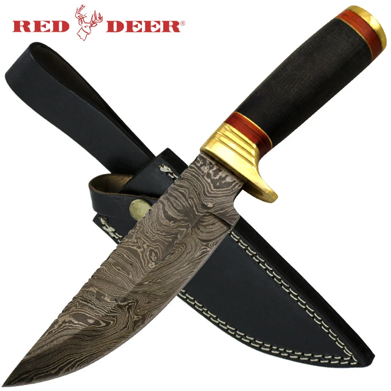 Red Deer Damascus Micarta Hunting Knife